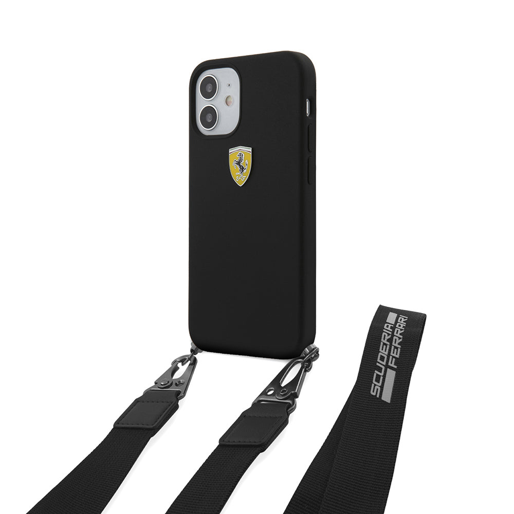 Apple iPhone 12 Kılıf Ferrari Orjinal Lisanslı Askılı Metal Logolu Kapak - Görsel 2