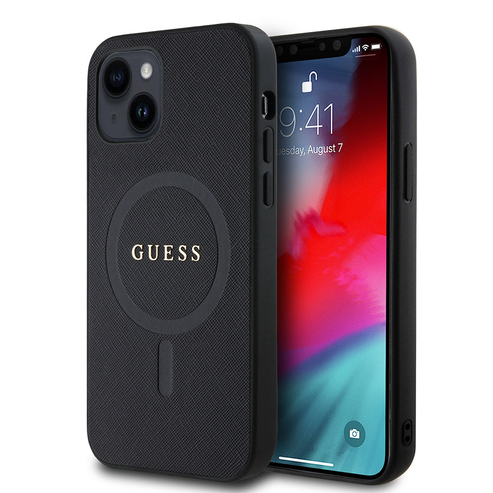 Apple iPhone 12 Kılıf Guess Orjinal Lisanslı M-safe Şarj Özellikli Yazı Logolu Saffiano Classic Kapak - Görsel 2