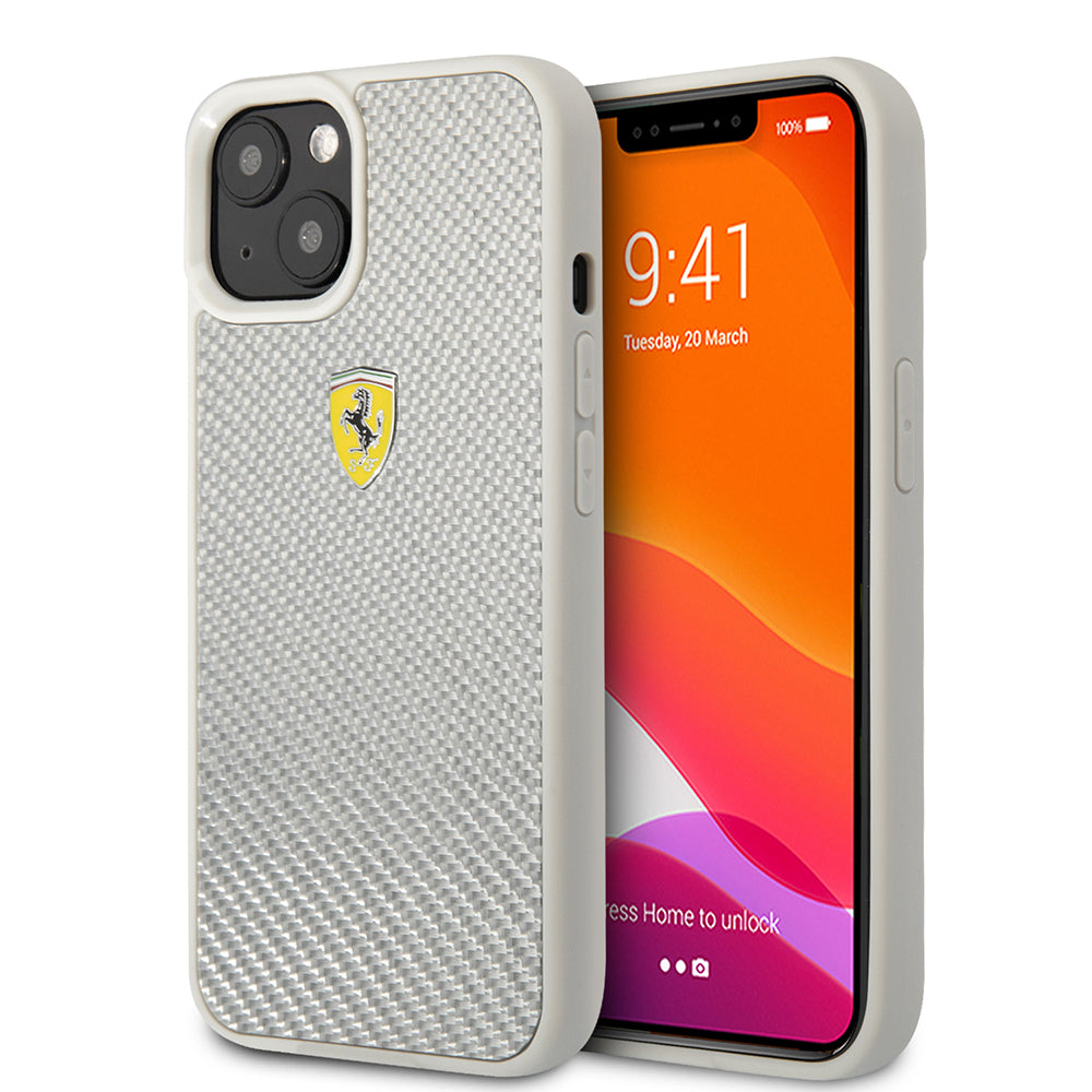 Apple iPhone 13 Kılıf Ferrari Orjinal Lisanlı Klasik Metal Logolu Karbon Dizayn Kapak - Görsel 2