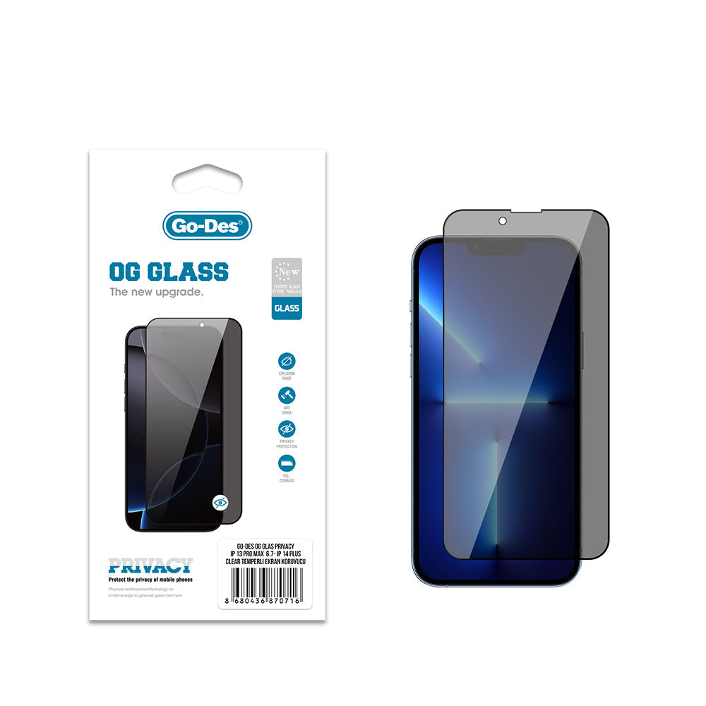 Apple iPhone 13 Pro Max Go Des OG Glass Privacy Antistatik Temperli Cam Ekran Koruyucu - Görsel 2