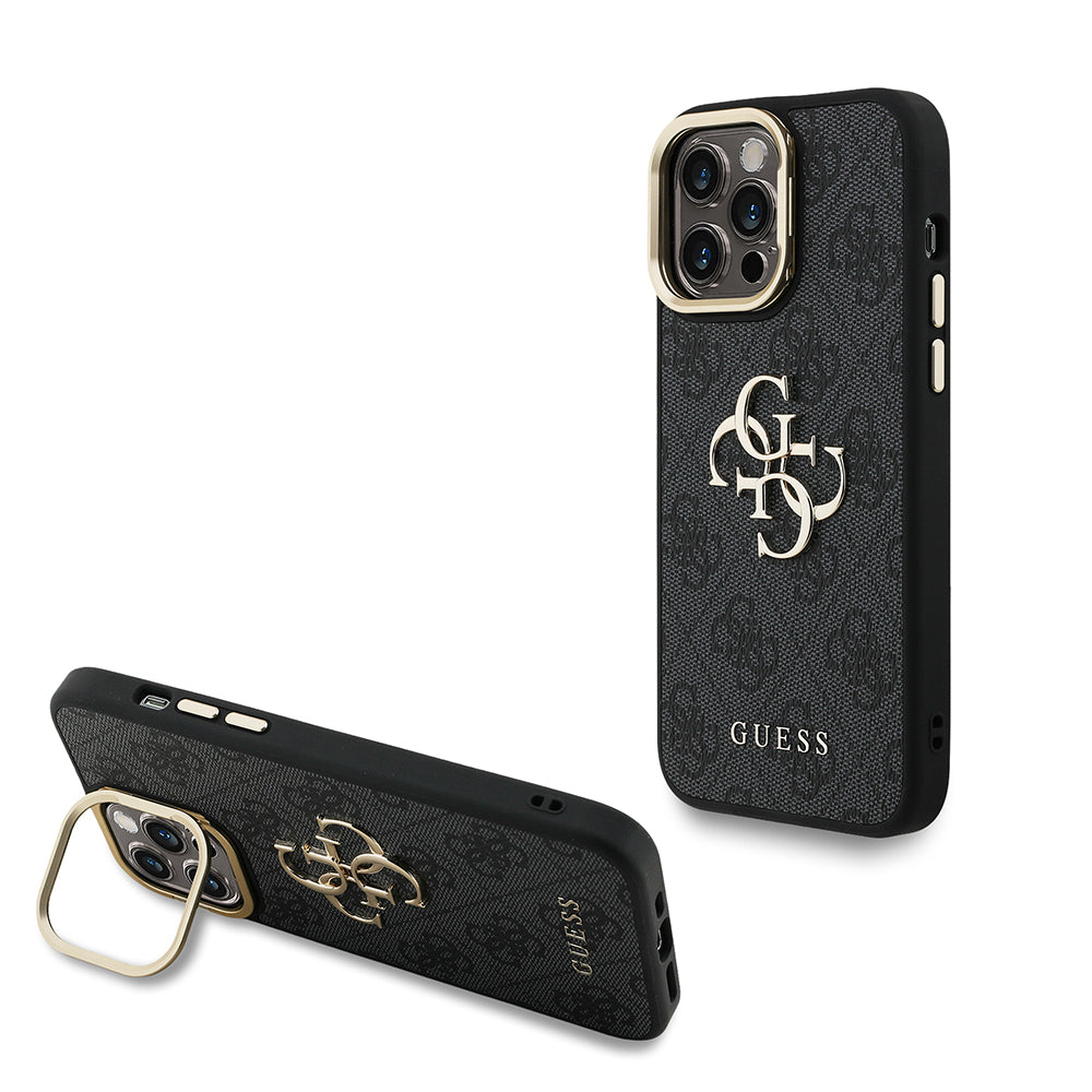 Apple iPhone 13 Pro Max Kılıf Guess Orjinal Lisanslı PU Deri 4G Desenli Metal Büyük 4G ve Yazı Logolu Kamera Standlı Kapak - Görsel 5