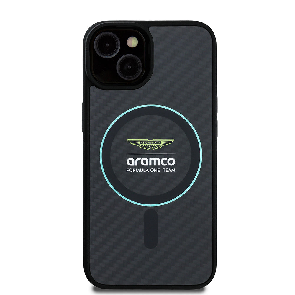 Apple iPhone 14 Kılıf Aston Martin Orjinal Lisanslı M-safe Şarj Özellikli Renkli Halka ve Karbon Fiber Tasarımlı Kapak - Görsel 2