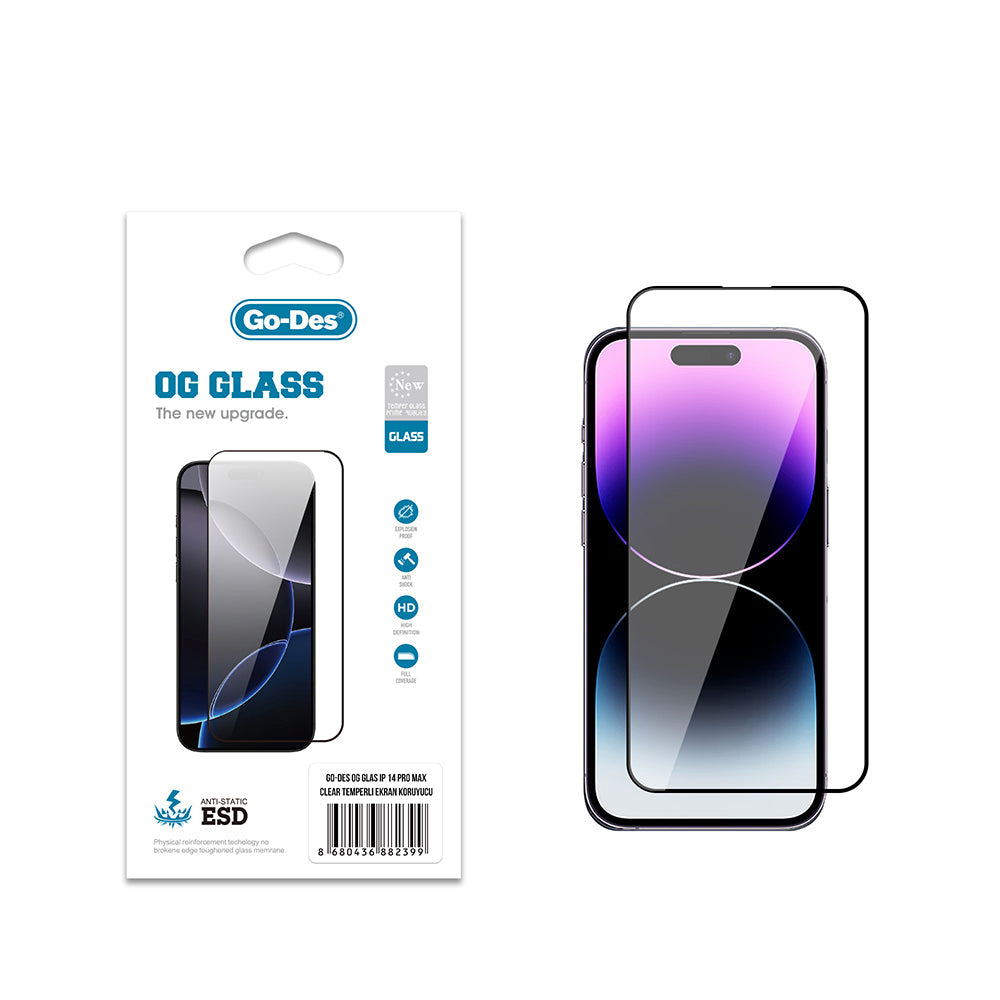 Apple iPhone 14 Pro Max Go Des OG Glass Antistatik Temperli Cam Ekran Koruyucu - Görsel 2
