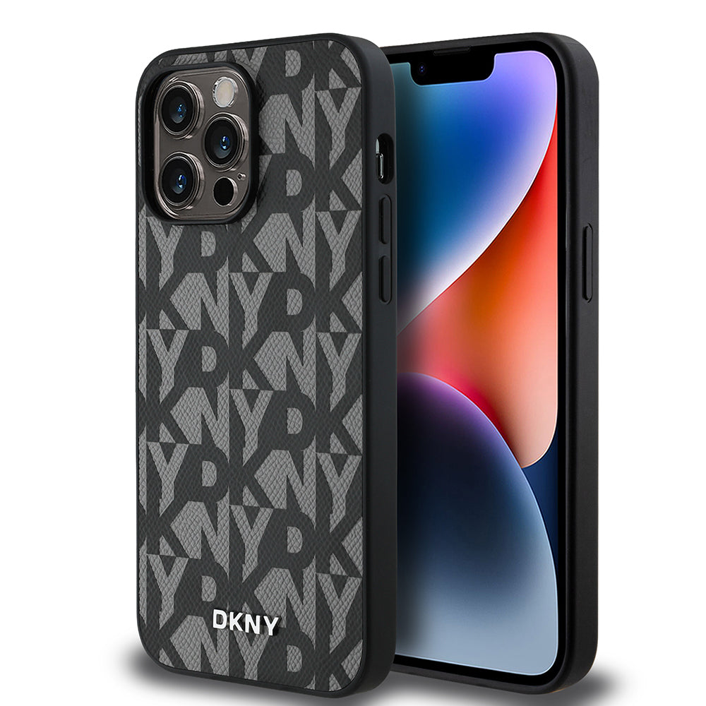 Apple iPhone 14 Pro Max Kılıf DKNY Orjinal Lisanslı M-safe Şarj Özellikli 3D Yazılı Grid Pattern Kapak - Görsel 3