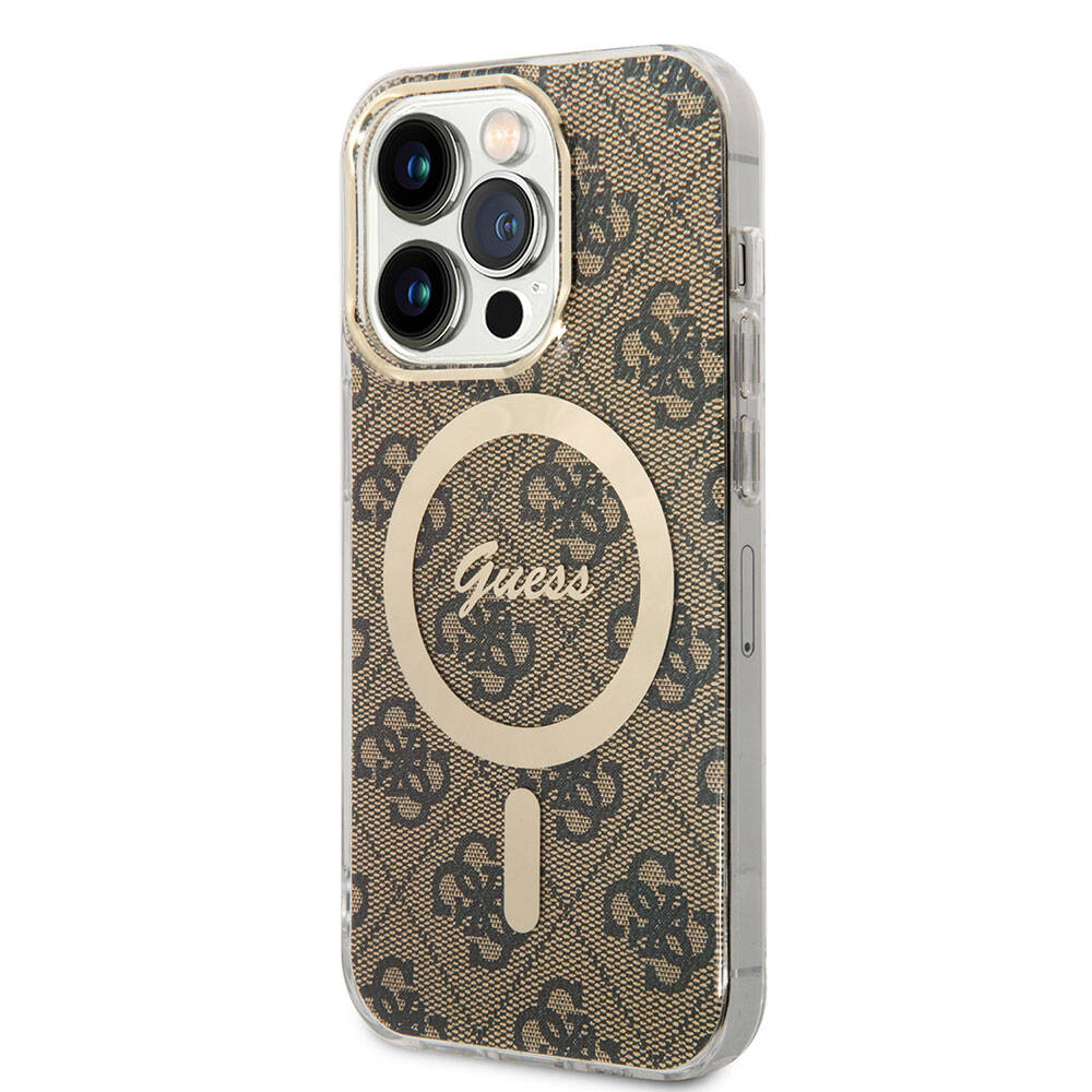Apple iPhone 14 Pro Max Kılıf Guess Orjinal Lisanslı M-safe Şarj Özellikli Yazı Logolu 4G Desenli Kapak - Görsel 3