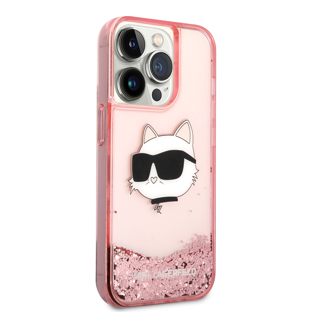 Apple iPhone 14 Pro Max Kılıf Karl Lagerfeld Sıvılı Simli Choupette Head Dizayn Kapak - Görsel 4