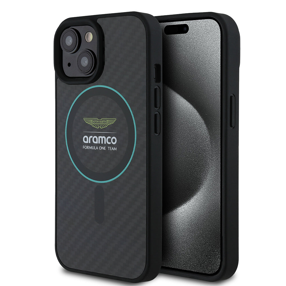 Apple iPhone 15 Kılıf Aston Martin Orjinal Lisanslı M-safe Şarj Özellikli Renkli Halka ve Karbon Fiber Tasarımlı Kapak - Görsel 2