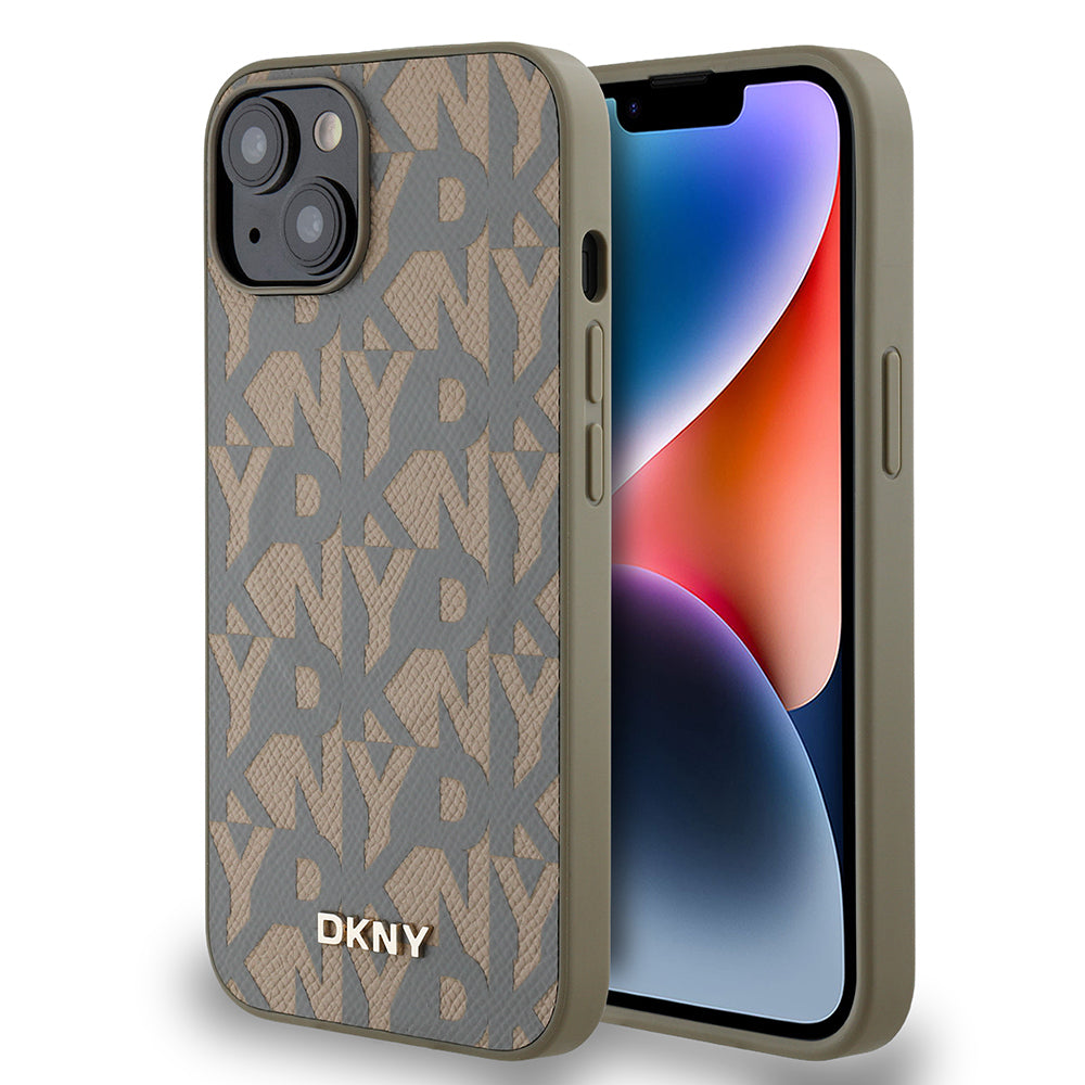 Apple iPhone 15 Kılıf DKNY Orjinal Lisanslı M-safe Şarj Özellikli 3D Yazılı Grid Pattern Kapak - Görsel 3