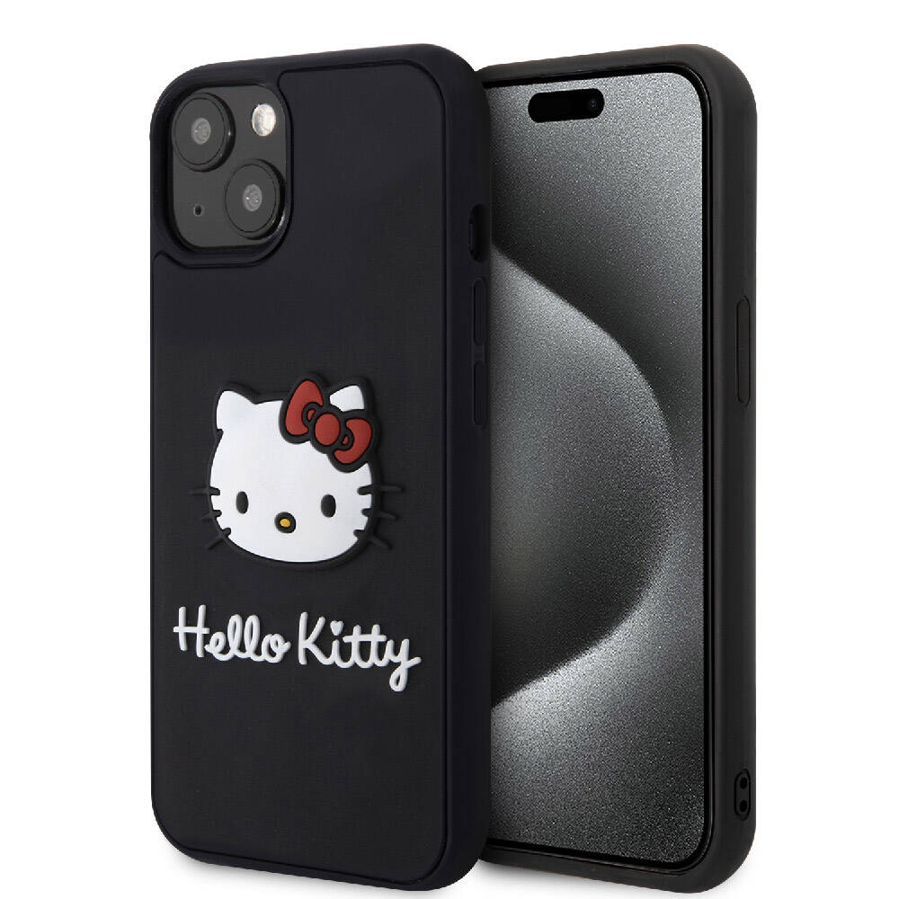 Apple iPhone 15 Kılıf Hello Kitty Orjinal Lisanslı Yazı ve İkonik Logolu 3D Rubber Kitty Head Kapak - Görsel 2