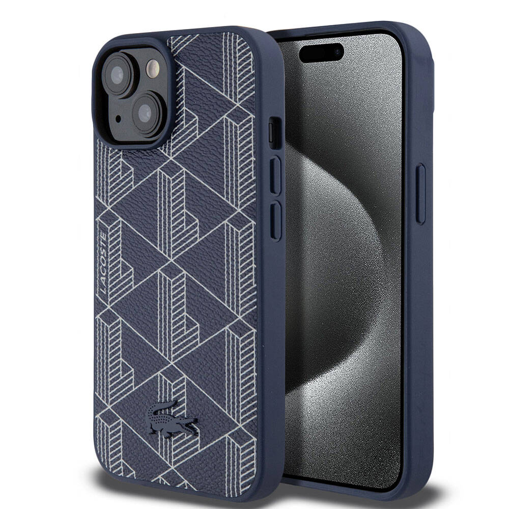 Apple iPhone 15 Kılıf Lacoste Orjinal Lisanslı M-safe Şarj Özellikli PU Deri Görünümlü Karışık Monogram Desenli Kapak - Görsel 2