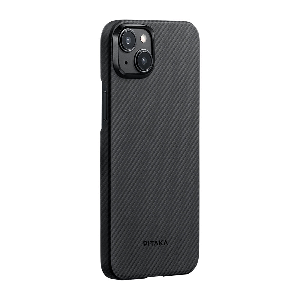 Apple iPhone 15 Plus Kılıf M-safe Şarj Özellikli 600D Aramid Fiber Pitaka Ultra-Slim Classic Serisi Black-Grey Twill Kapak - Görsel 2