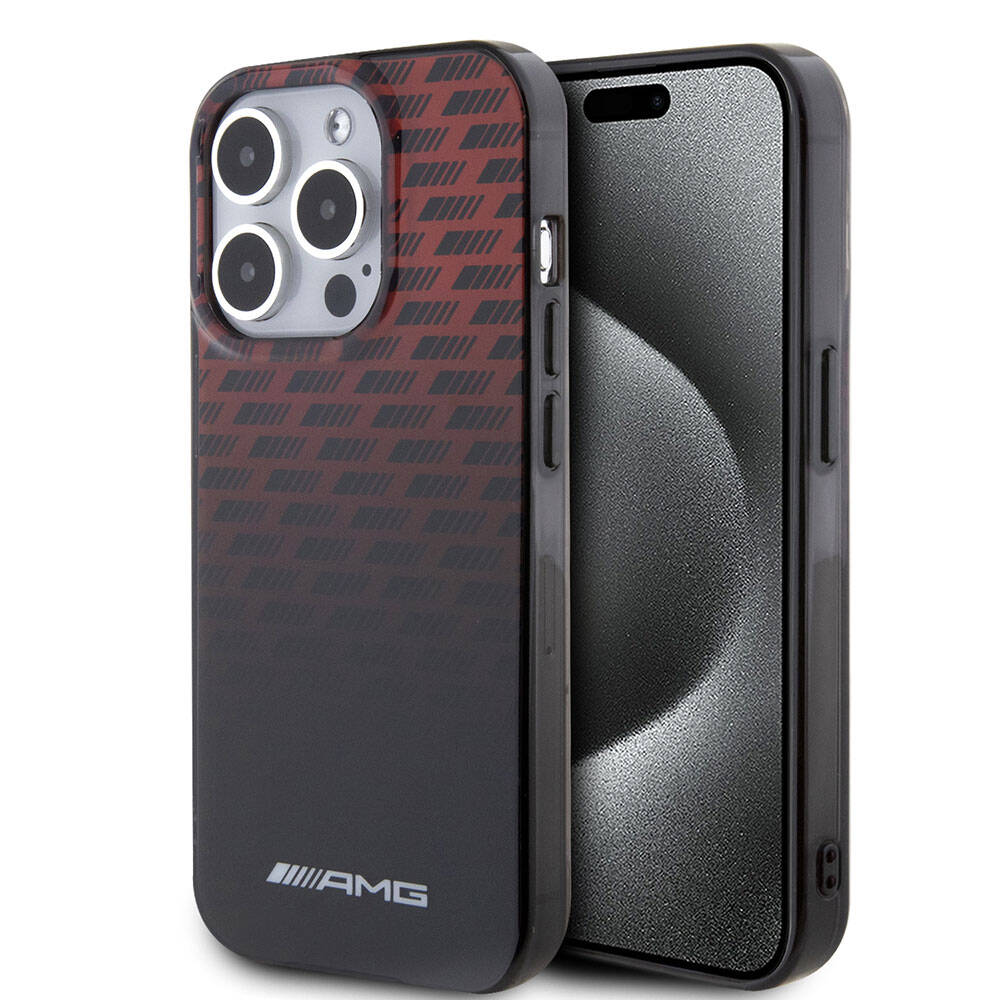 Apple iPhone 15 Pro Kılıf AMG Orjinal Lisanslı Çift Katmanlı Küçük Logolu Dörtgen Şerit Desenli Kapak - Görsel 2