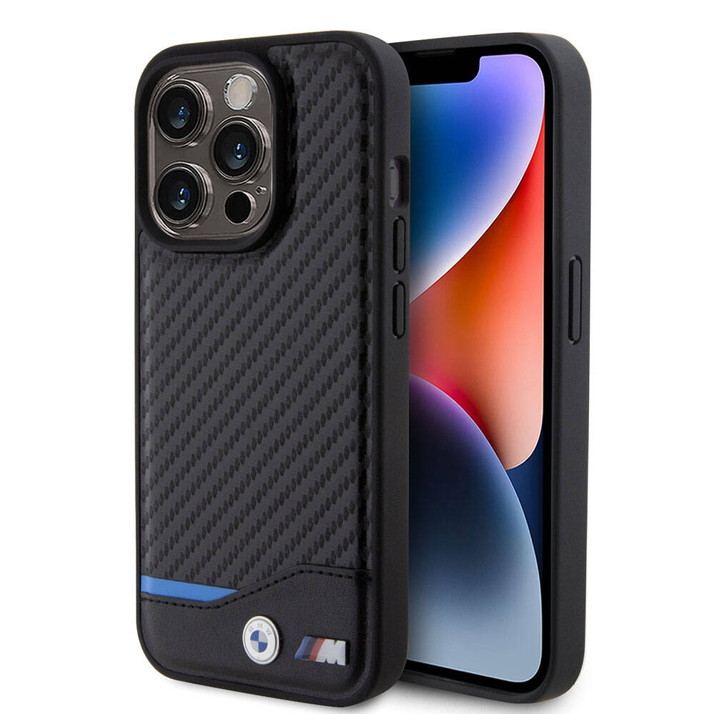 Apple iPhone 15 Pro Kılıf BMW Orjinal Lisanslı M-safe Şarj Özellikli M Logolu PU Karbon Kapak - Görsel 2