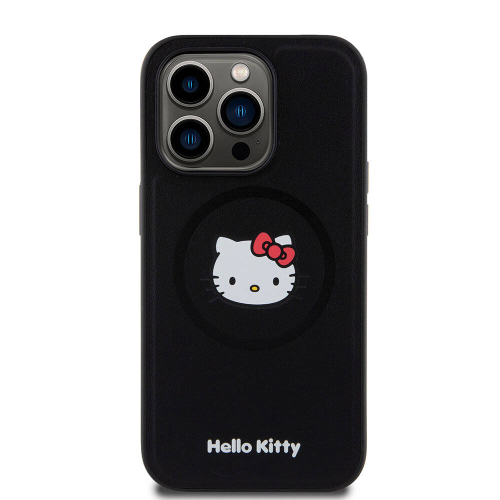 Apple iPhone 15 Pro Kılıf Hello Kitty Orjinal Lisanslı M-safe Şarj Özellikli Kitty Head Deri Kapak - Görsel 3