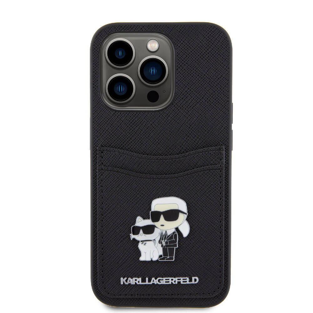 Apple iPhone 15 Pro Kılıf Karl Lagerfeld Orjinal Lisanslı Metal Logo Kartlıklı Saffiano Kapak - Görsel 2
