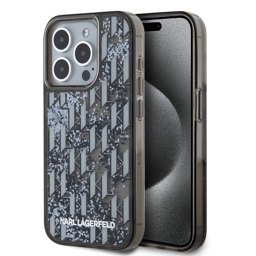 Apple iPhone 15 Pro Kılıf Karl Lagerfeld Orjinal Lisanslı Simli KL Yazılı Monogram Gradıent Kapak - Görsel 2
