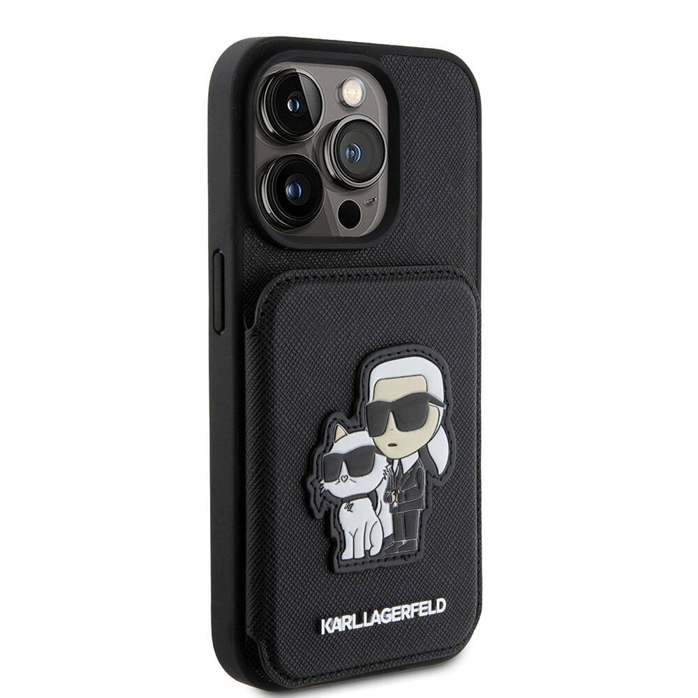 Apple iPhone 15 Pro Kılıf Karl Lagerfeld Standlı Kartlıklı Saffiano K&C Metal Logo Orjinal Lisanslı Kapak - Görsel 2