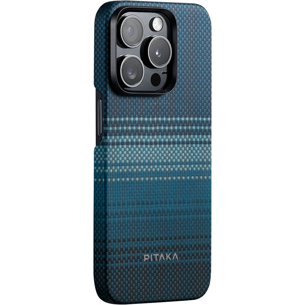 Apple iPhone 15 Pro Kılıf M-safe Şarj Özellikli Aramid Fiber Pitaka Tactile Woven Sunset-Moonrise Serisi Moonrise Kapak - Görsel 2