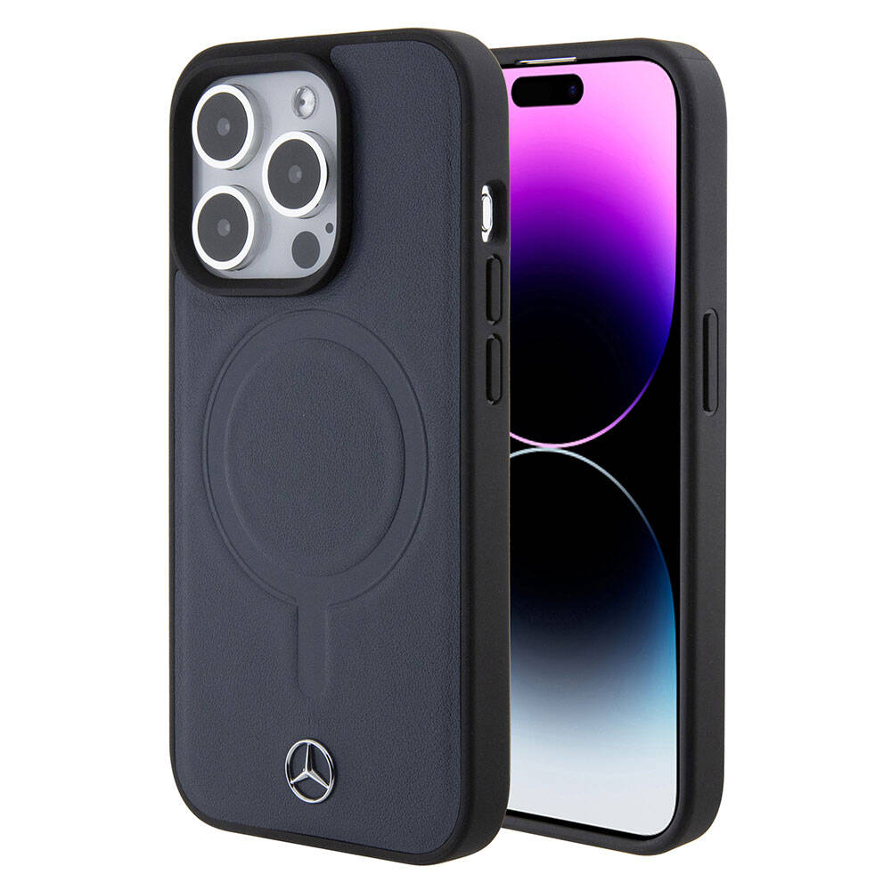 Apple iPhone 15 Pro Kılıf Mercedes Benz Orjinal Lisanslı M-safe Şarj Özellikli Metal Yıldız Logolu Pürüzsüz Deri Kapak - Görsel 2