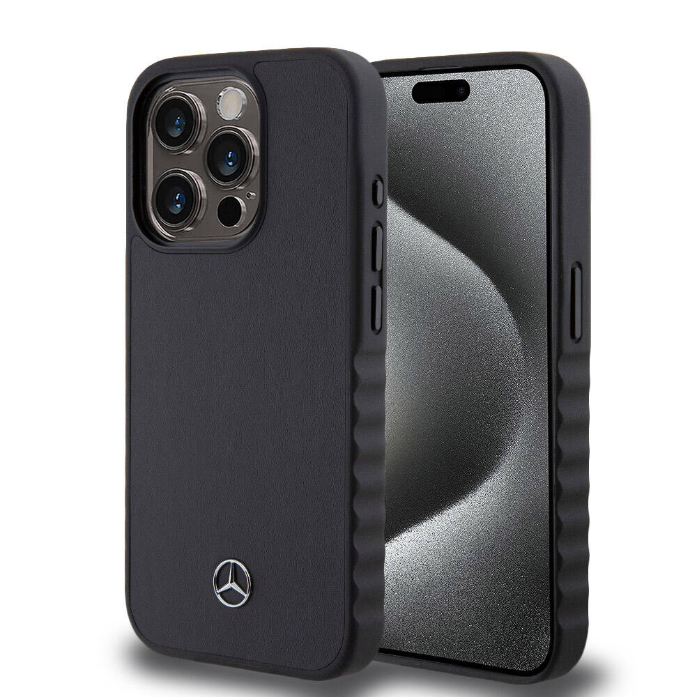 Apple iPhone 15 Pro Kılıf Mercedes Benz Orjinal Lisanslı Tırtıklı Kenar Tasarımlı Metal Yıldız Logolu Pürüzsüz Hakiki Deri Kapak - Görsel 2