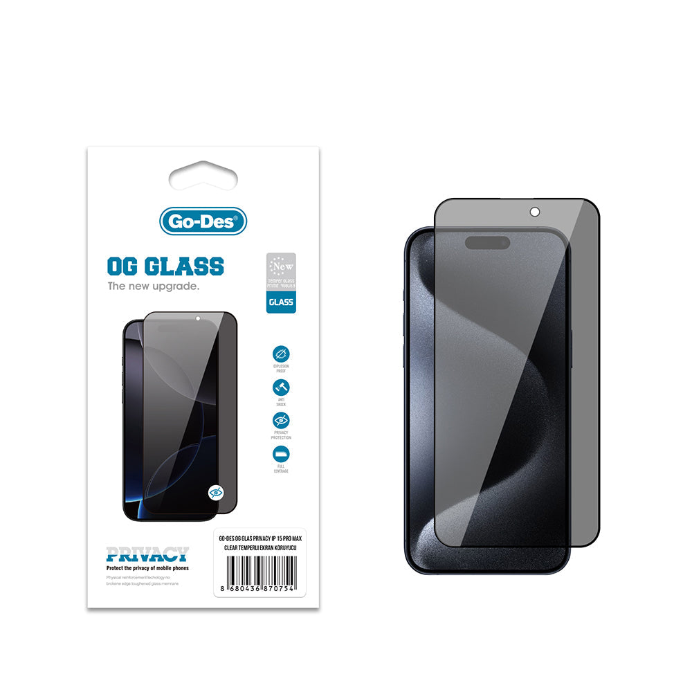 Apple iPhone 15 Pro Max Go Des OG Glass Privacy Antistatik Temperli Cam Ekran Koruyucu - Görsel 2