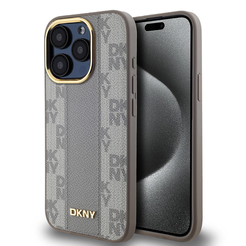 Apple iPhone 15 Pro Max Kılıf DKNY Orjinal Lisanslı M-safe Şarj Özellikli 3D Yazılı Checkered Pattern Kapak - Görsel 2