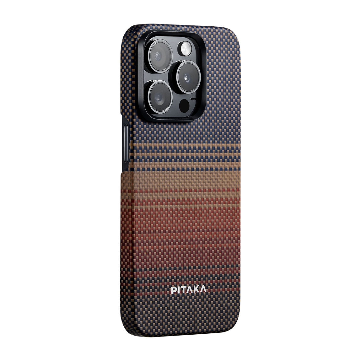 Apple iPhone 15 Pro Max Kılıf M-safe Şarj Özellikli Aramid Fiber Pitaka Tactile Woven Sunset-Moonrise Serisi Sunset Kapak - Görsel 2