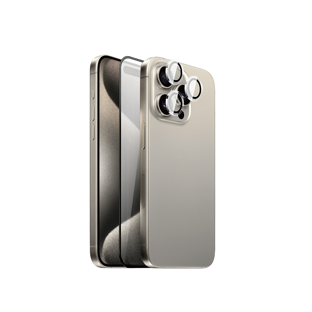 Apple iPhone 15 Pro Wiwu Wi-IP002 2in1 Temperli Cam Ahize Toz Önleyici Ekran Koruyucu ve Kamera Lens Koruyucu Set - Görsel 2