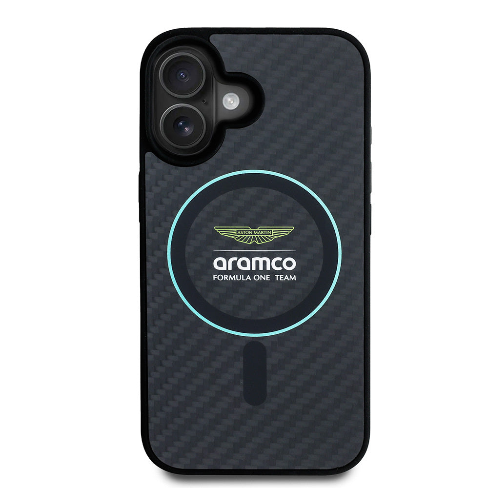 Apple iPhone 16 Kılıf Aston Martin Orjinal Lisanslı M-safe Şarj Özellikli Renkli Halka ve Karbon Fiber Tasarımlı Kapak - Görsel 2