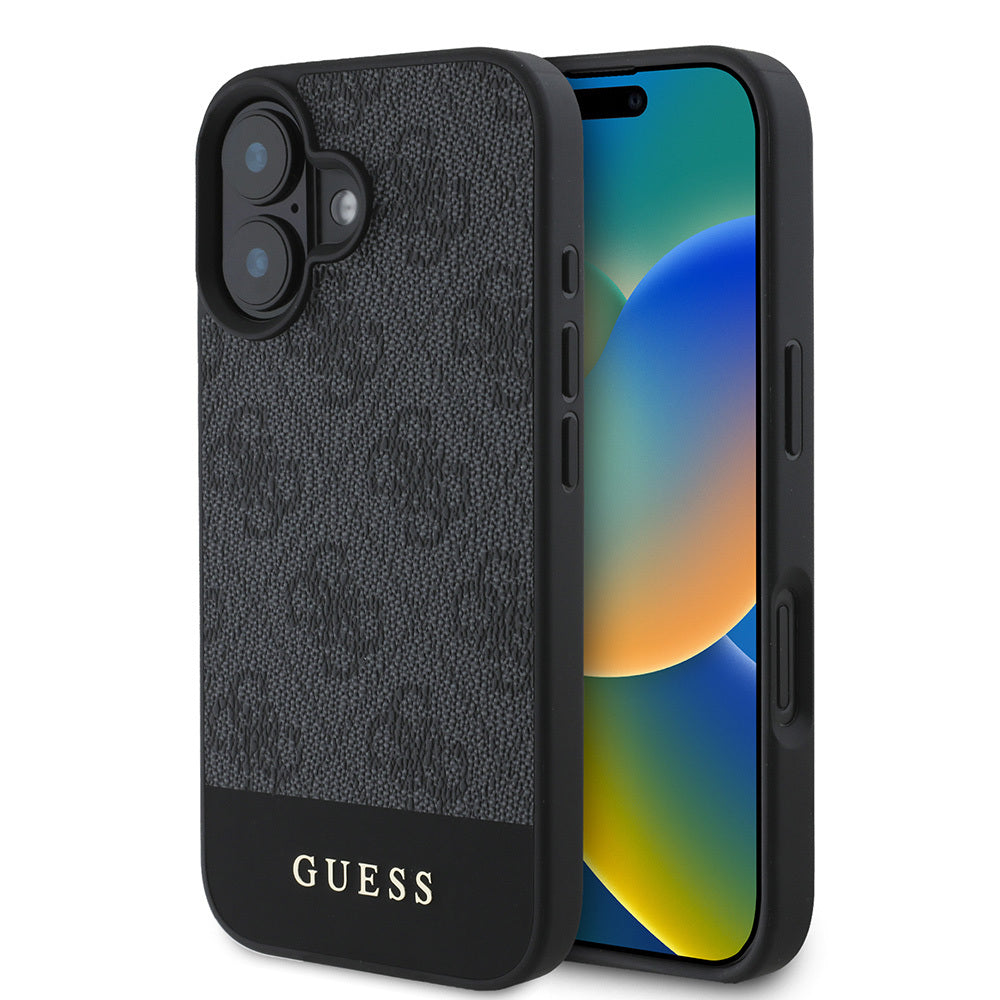 Apple iPhone 16 Kılıf Guess Orjinal Lisanslı M-safe Şarj Özellikli PU Deri Şerit Logo Dizaynlı Kapak - Görsel 4