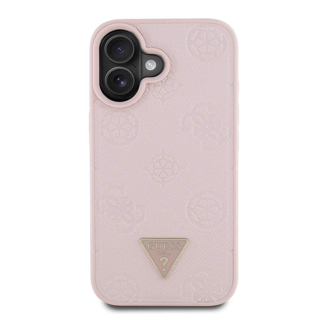 Apple iPhone 16 Kılıf Guess Orjinal Lisanslı M-safe Şarj Özellikli Sıcak Baskılı Üçgen Logolu PU Deri Peony Kapak - Görsel 4