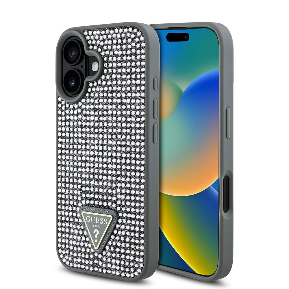 Apple iPhone 16 Kılıf Guess Orjinal Lisanslı Taşlı Arka Yüzey Üçgen Logolu Kapak - Görsel 5