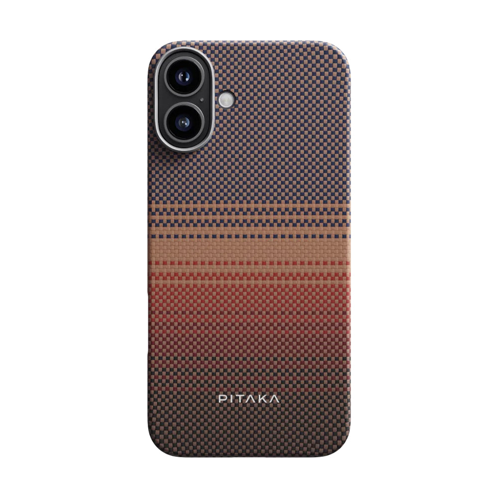 Apple iPhone 16 Kılıf M-safe Şarj Özellikli Aramid Fiber Pitaka Tactile Woven Sunset-Moonrise Serisi Sunset Kapak - Görsel 2