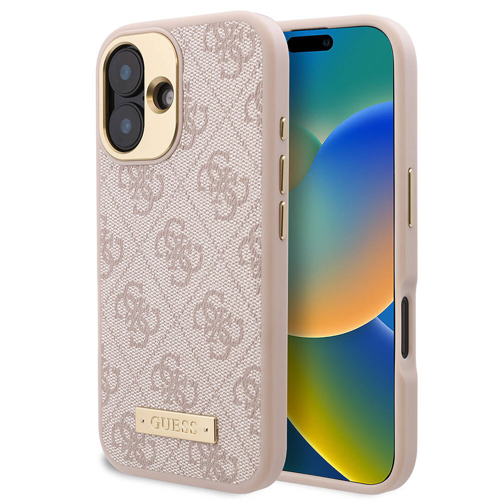 Apple iPhone 16 Plus Kılıf Guess Orjinal Lisanslı M-safe Şarj Özellikli PU 4G Desenli Metal Plaka Klasik Logolu Kapak - Görsel 4