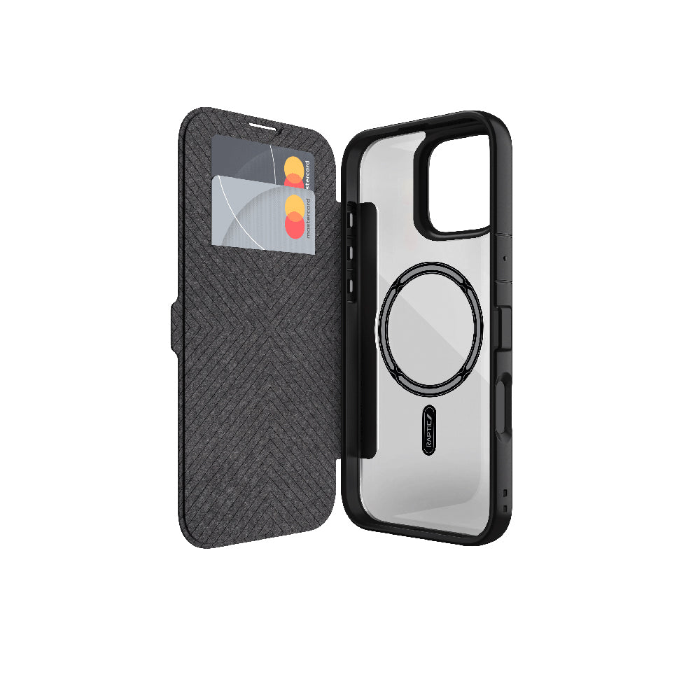 Apple iPhone 16 Plus Kılıf M-safe Şarj Özellikli Vegan Deri Tasarımlı Şeffaf Arka Yüzey Kartlıklı Raptic Urban Folio Serisi Kapak - Görsel 2