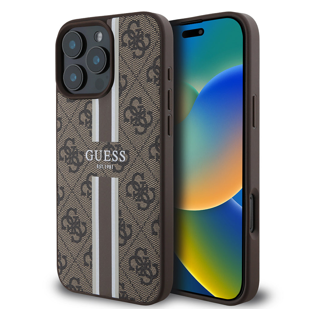 Apple iPhone 16 Pro Kılıf Guess Orjinal Lisanslı M-safe Şarj Özellikli 4G Şerit Tasarımlı Printed Kapak - Görsel 4
