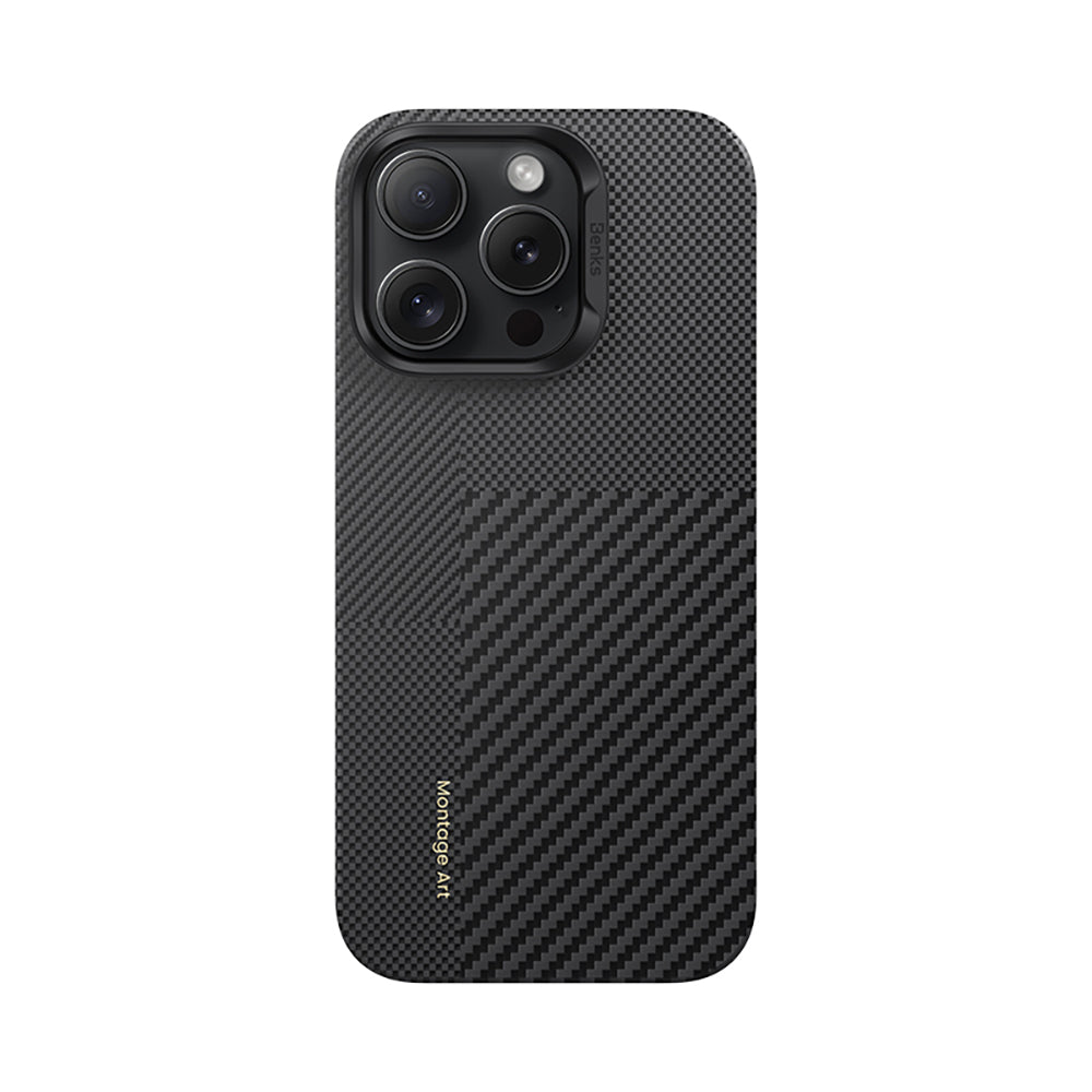 Apple iPhone 16 Pro Kılıf M-safe Şarj Özellikli Karbon Fiber Metal Kamera Çerçeveli Benks Montage ArmorAir Kevlar Kapak - Görsel 2