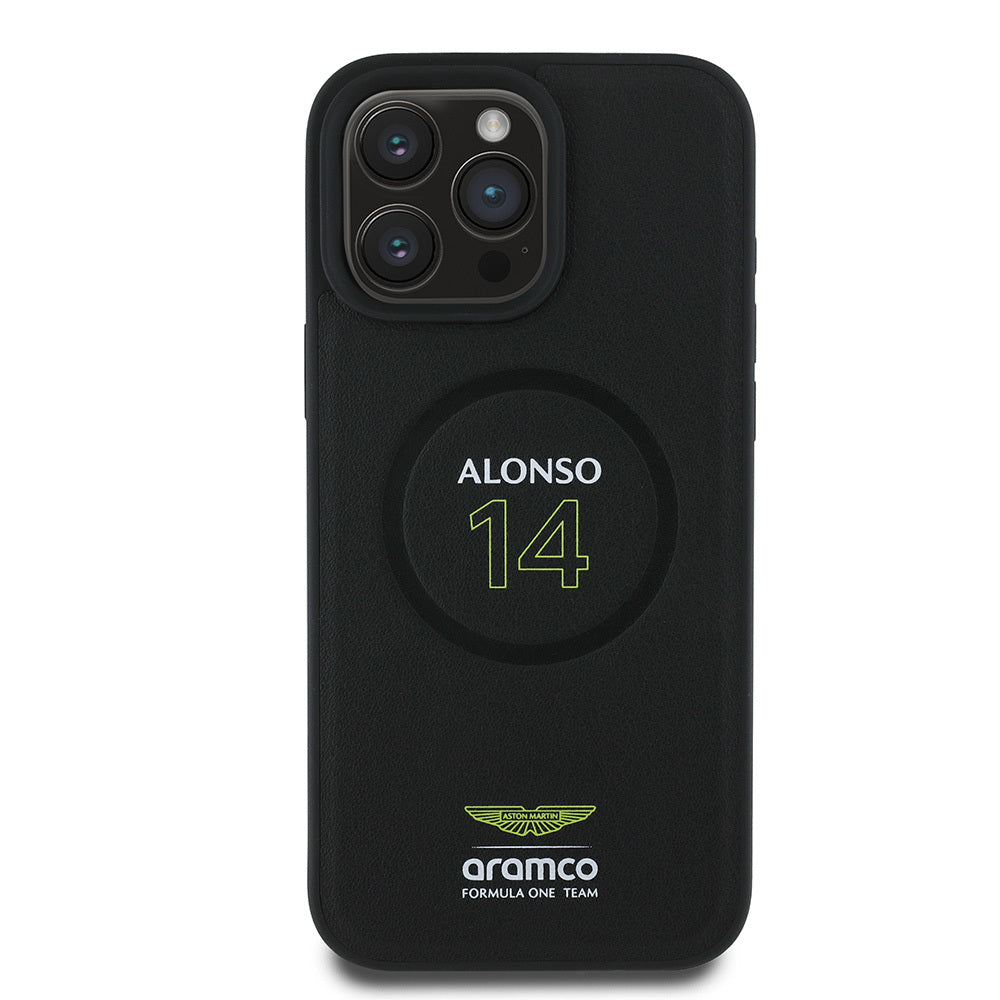 Apple iPhone 16 Pro Max Kılıf Aston Martin Orjinal Lisanslı M-safe Şarj Özellikli PU Deri Alonso 14 Baskılı Kapak - Görsel 2