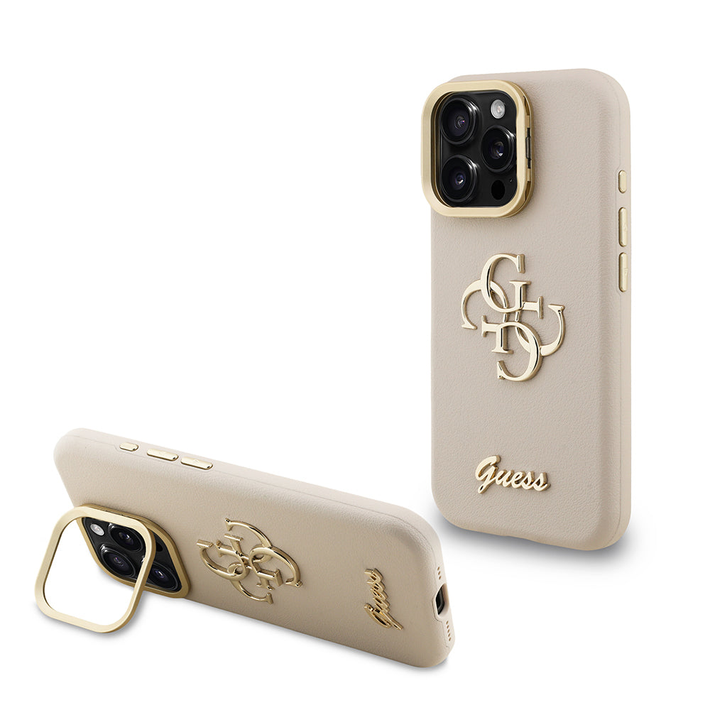 Apple iPhone 16 Pro Max Kılıf Guess Orjinal Lisanslı Grained Yazı Logolu Kamera Standlı Kapak - Görsel 5
