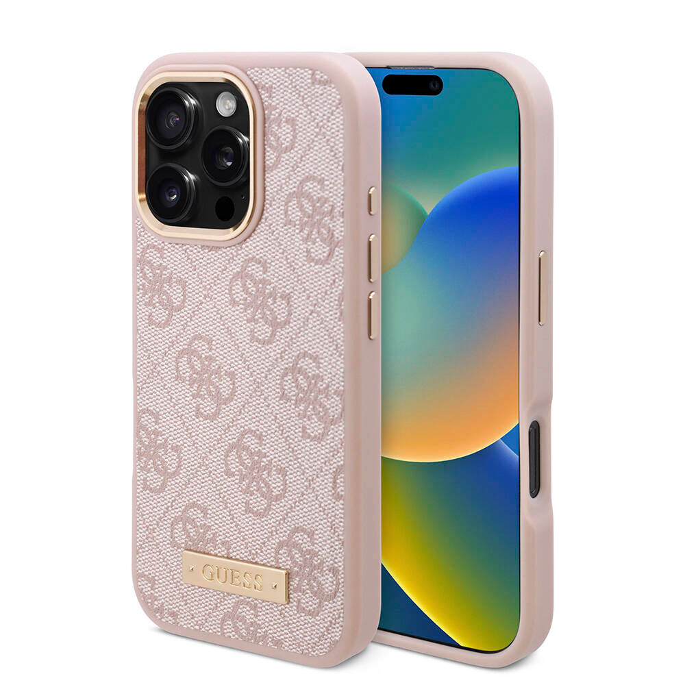 Apple iPhone 16 Pro Max Kılıf Guess Orjinal Lisanslı M-safe Şarj Özellikli 4G Desenli PU Metal Plaka Klasik Logolu Kapak - Görsel 4