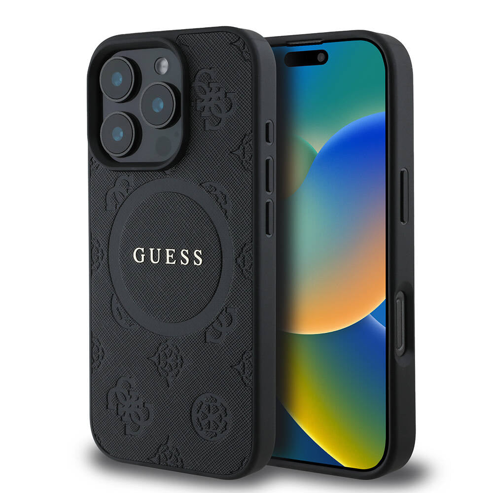 Apple iPhone 16 Pro Max Kılıf Guess Orjinal Lisanslı M-safe Şarj Özellikli Yazı Logolu Saffiano Peony Kapak - Görsel 2