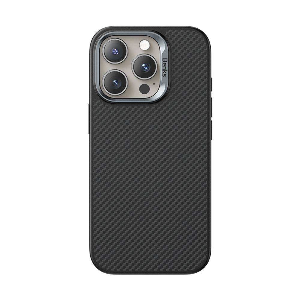Apple iPhone 16 Pro Max Kılıf Karbon Fiber M-safe Şarj Özellikli Kamera Kontrol Butonlu Benks Hybrid ArmorPro 600D Kevlar Kapak - Görsel 2