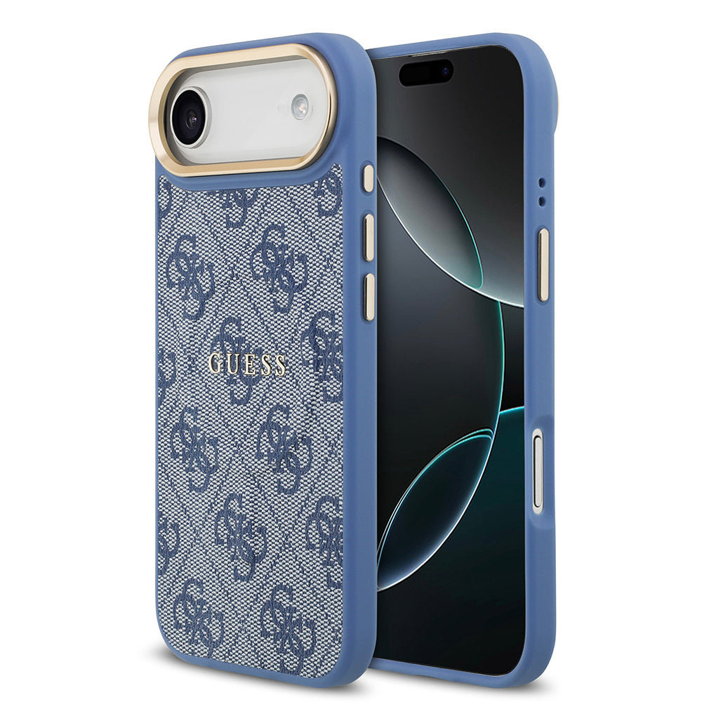 Apple iPhone 17 Air Kılıf Guess Orjinal Lisanslı M-safe Şarj Özellikli Gold Metal Kamera Çerçeveli PU Deri 4G Desenli Yazı Logolu Kapak - Görsel 5