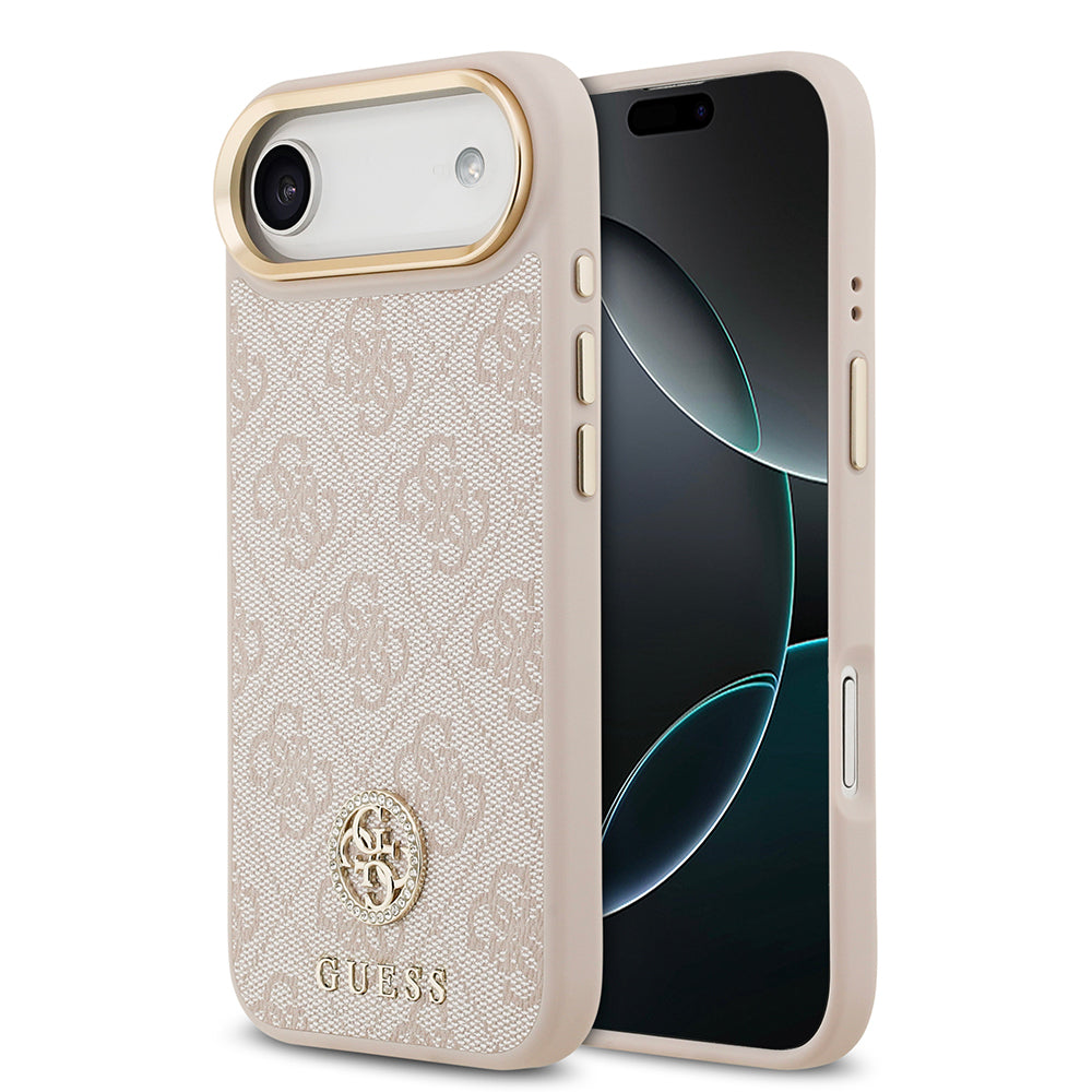 Apple iPhone 17 Air Kılıf Guess Orjinal Lisanslı M-safe Şarj Özellikli Gold Metal Kamera Çerçeveli Taşlı 4G Logolu Kapak - Görsel 4