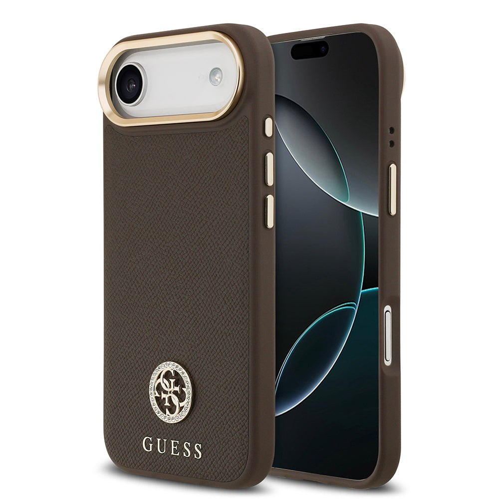 Apple iPhone 17 Air Kılıf Guess Orjinal Lisanslı M-safe Şarj Özellikli Grained Yazı ve Taşlı 4G Logolu Kapak - Görsel 4
