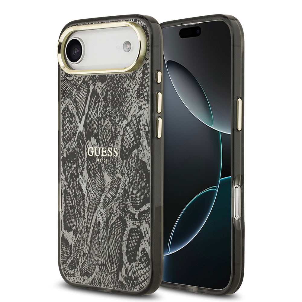 Apple iPhone 17 Air Kılıf Guess Orjinal Lisanslı M-safe Şarj Özellikli Yazı Logolu Python Desenli Kapak - Görsel 3