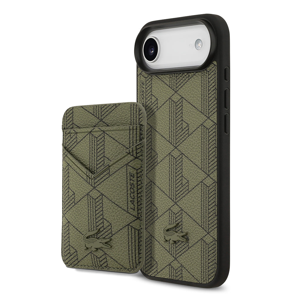 Apple iPhone 17 Air Kılıf Lacoste Orjinal Lisanslı M-safe Şarj Özellikli PU Deri Tasarımlı Kartlıklı Karışık Monogram Desenli Kapak - Görsel 3