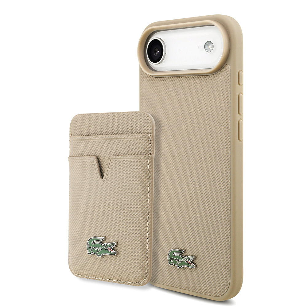 Apple iPhone 17 Air Kılıf Lacoste Orjinal Lisanslı M-safe Şarj Özellikli PU Pike Desenli Metal Logolu Kartlıklı Kapak - Görsel 5