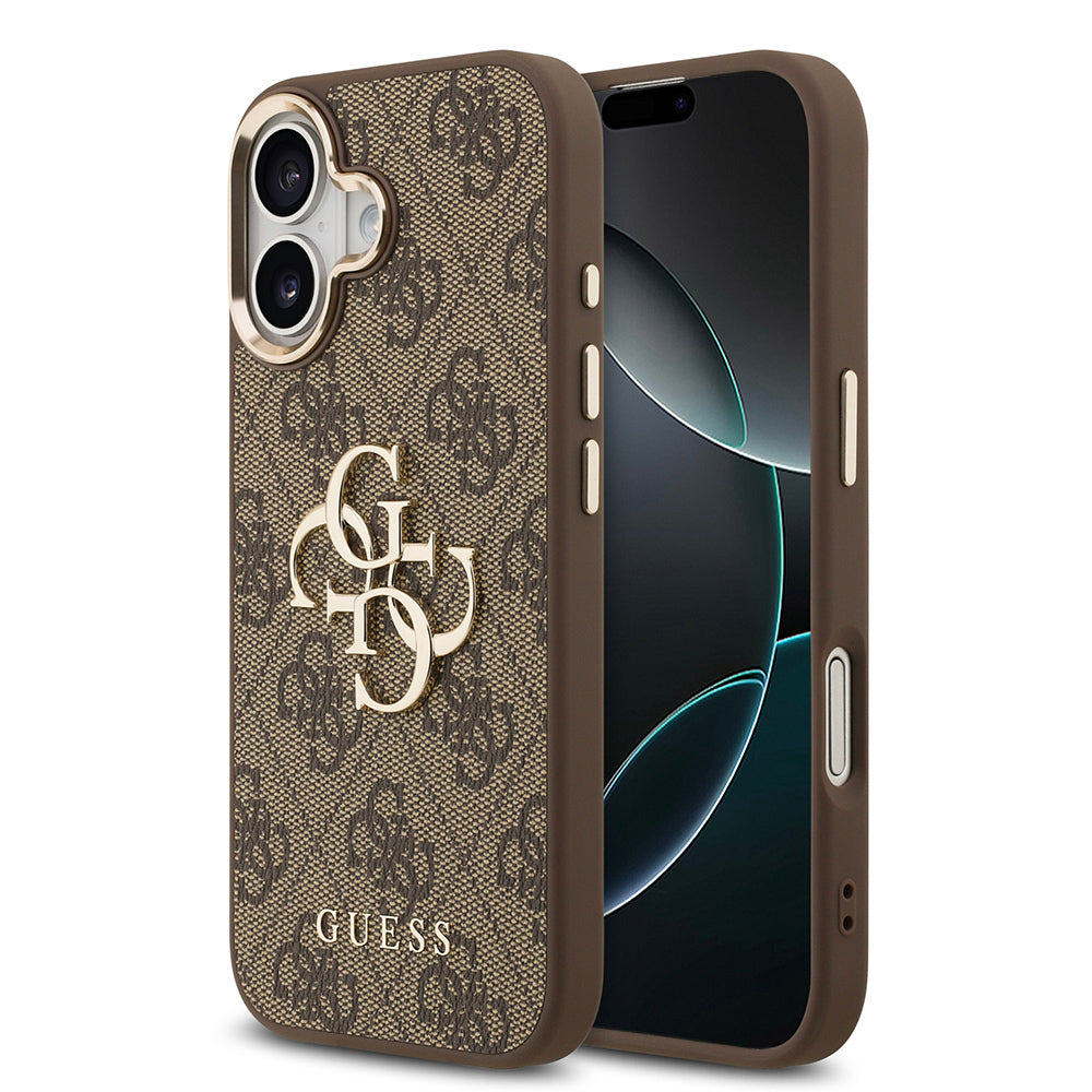 Apple iPhone 17 Kılıf Guess Orjinal Lisanslı Gold Metal Kamera Çerçeveli 4G Desenli Metal Büyük 4G ve Yazı Logolu Kapak - Görsel 4