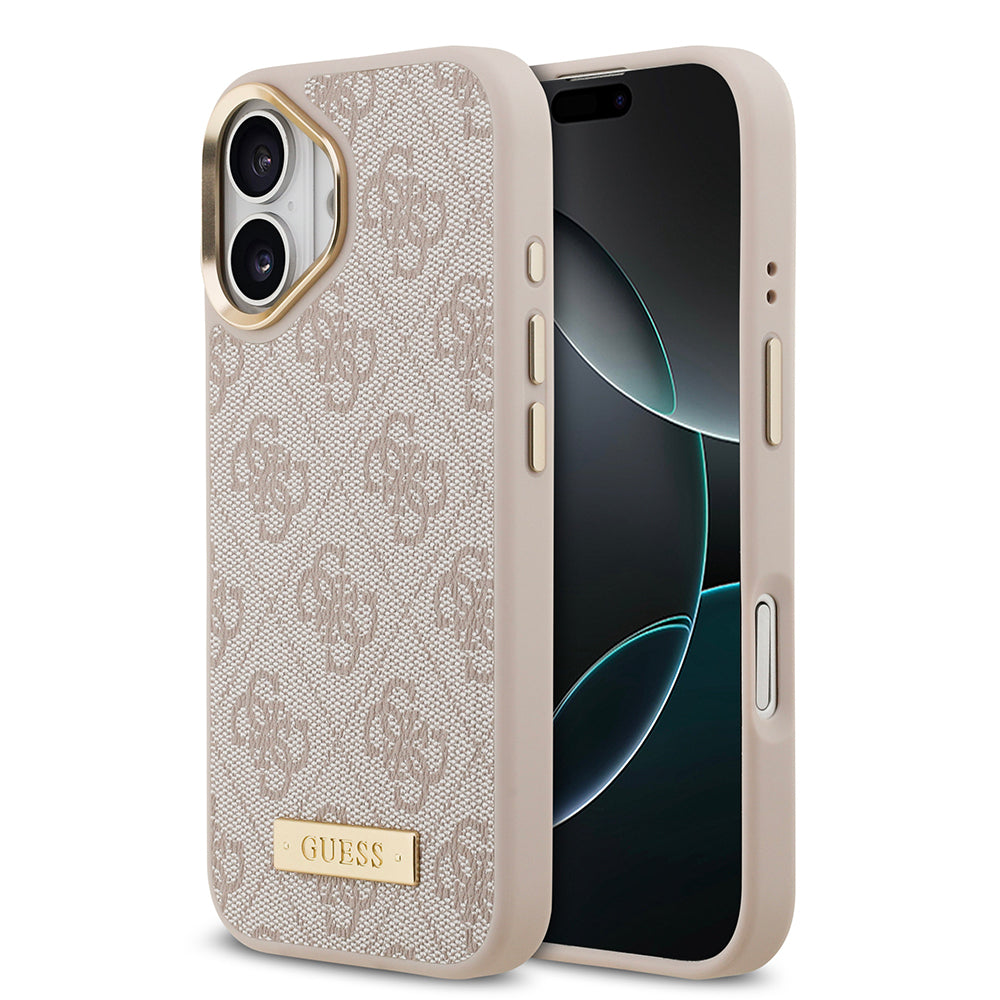 Apple iPhone 17 Kılıf Guess Orjinal Lisanslı M-safe Şarj Özellikli 4G Desenli PU Metal Plaka Klasik Logolu Kapak - Görsel 4